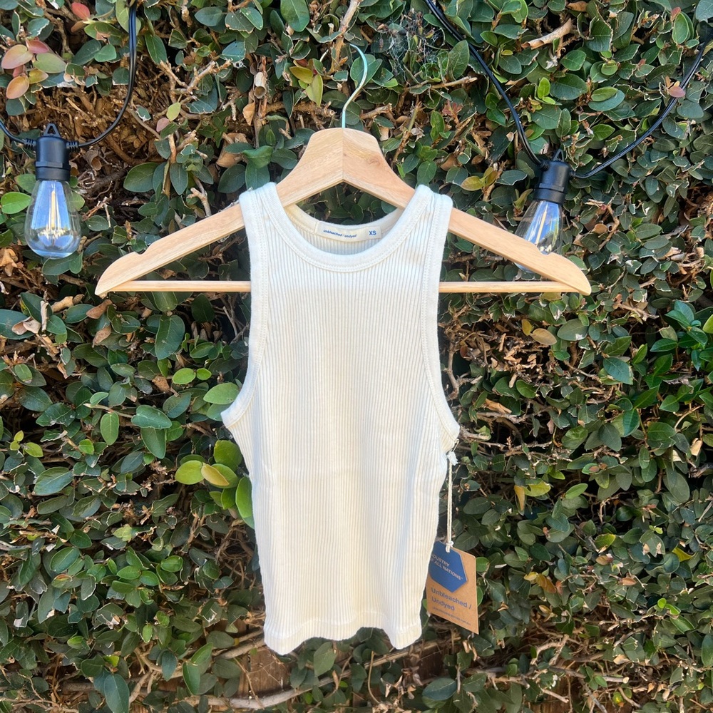Industry of all Nations - White Ribbed Tank Top- 100% organic cotton & undyed